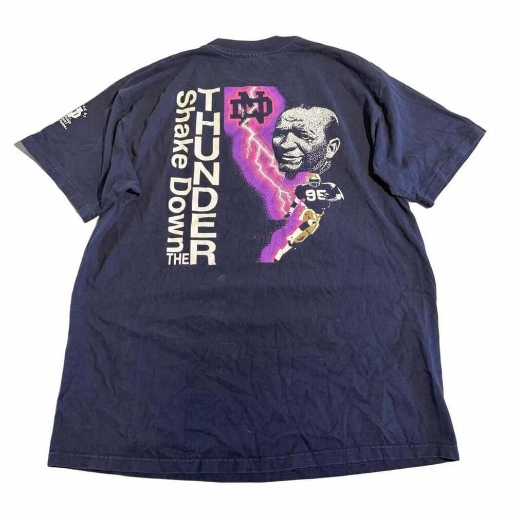 Champion Notre Dame Football Shake Down The Thunder T-Shirt Size XL Blue